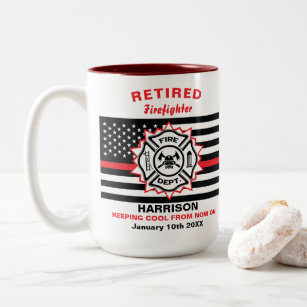 Retired Firefighter Thin Red Line Funny Saying Two-Tone Coffee Mug