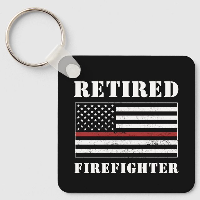 Retired Firefighter Thin Red Line Retirement Gift Key Ring (Front)