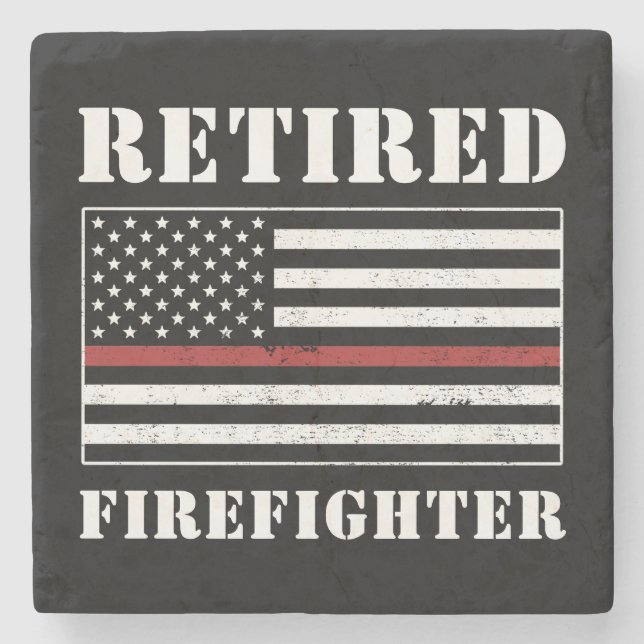 Retired Firefighter Thin Red Line Retirement Gifts Stone Coaster (Front)