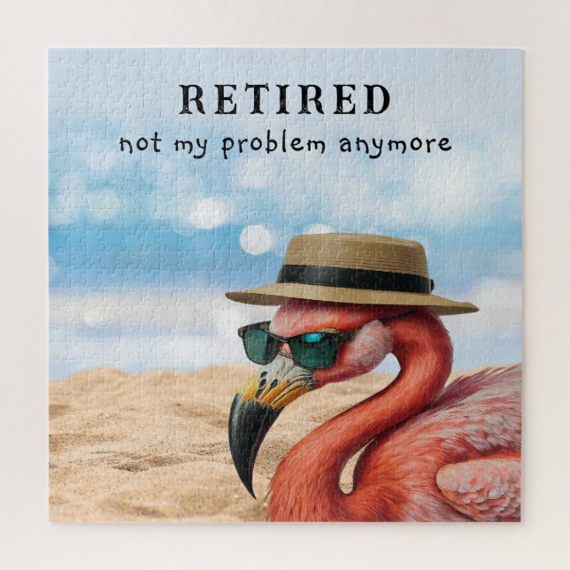 Retired Flamingo on Beach with Hat & Sunglasses Jigsaw Puzzle (Vertical)