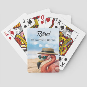 Retired Flamingo on Beach with Hat & Sunglasses Playing Cards