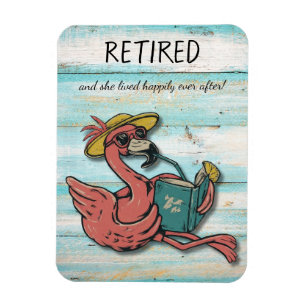 Retired Flamingo Reading Book With Tropical Drink Magnet