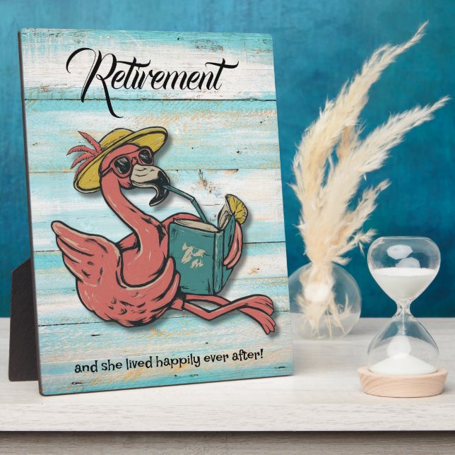 Retired Flamingo Reading Book With Tropical Drink  Plaque (Side)