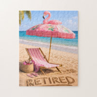 Retired Flamingo Themed Beach Chair & Umbrella