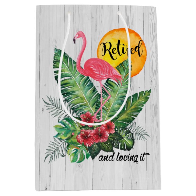 Retired Flamingo Watercolor Medium Gift Bag (Front)