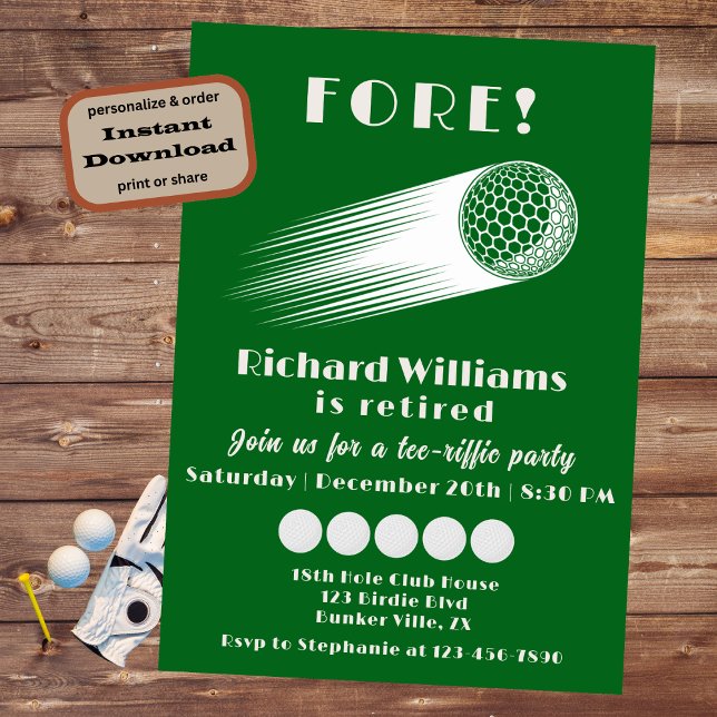 Retired Golf Fore Tee-Riffic Retirement party Invitation (Creator Uploaded)