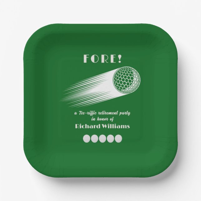 Retired Golf Fore Tee-Riffic Retirement party Paper Plate (Front)