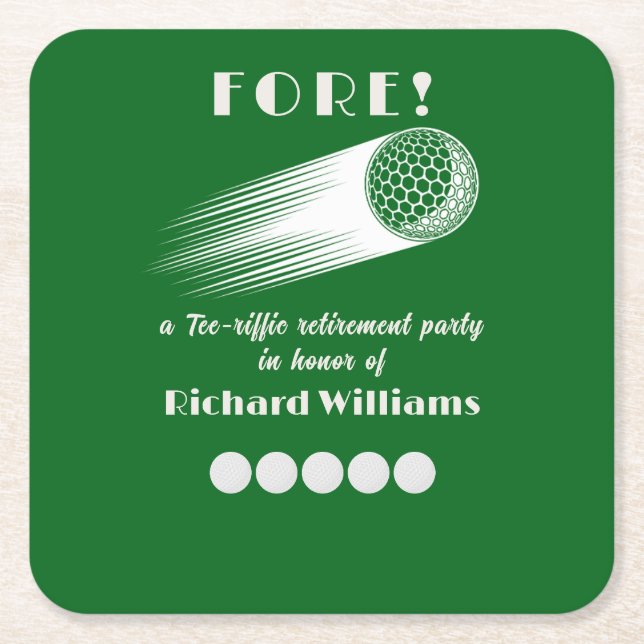 Retired Golf Fore Tee-Riffic Retirement party Square Paper Coaster (Front)