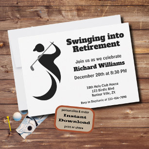 Retired golf player modern swinging golfer invitation