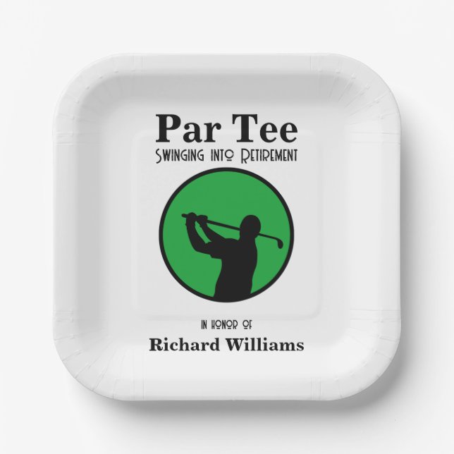 Retired Golf Player Swinging into Retirement  Paper Plate (Front)