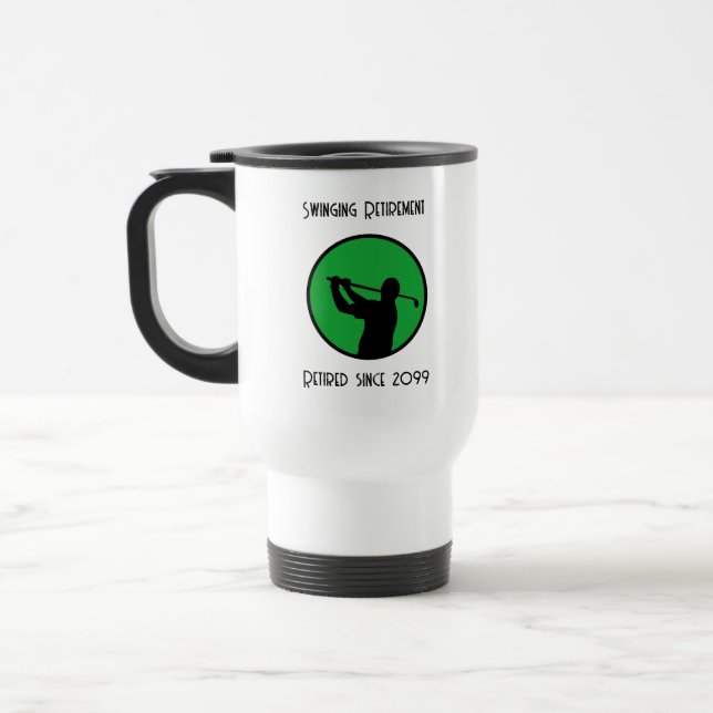 Retired Golf Player Swinging into Retirement  Travel Mug (Left)