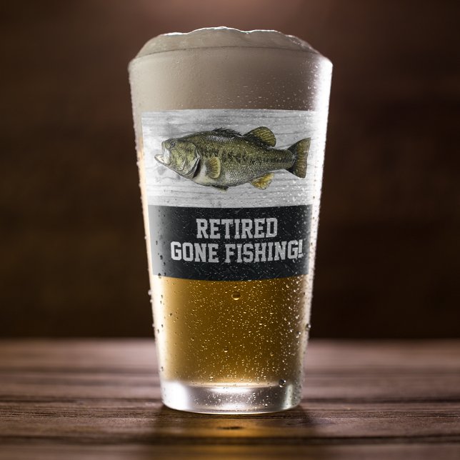 Retired Gone Fishing Largemouth Bass Rustic Cool  Glass (Retired! Gone fishing, largemouth bass angler gift. )