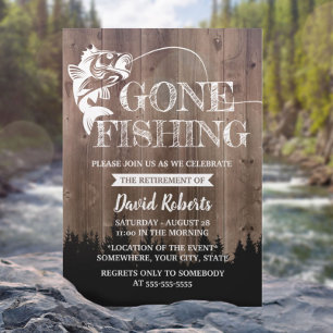 Retired Gone Fishing Rustic Outdoors Retirement Invitation