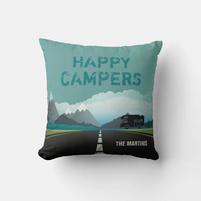 Retired Happy Campers RV | Personalised Teal Cushion (Front)