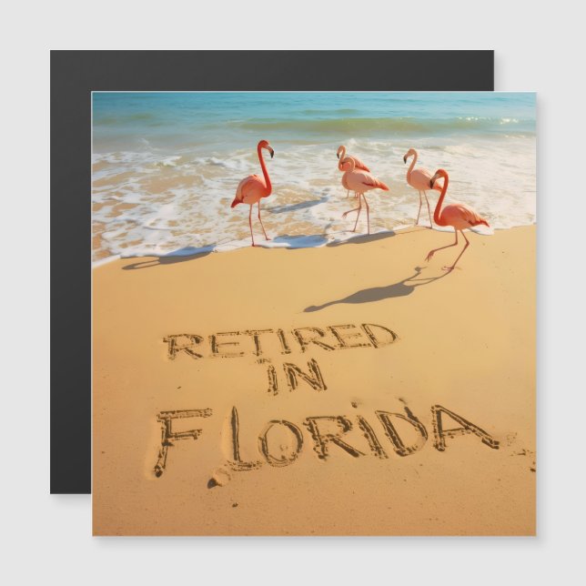 Retired in Florida Flamingos on Tropical Beach (Front/Back)