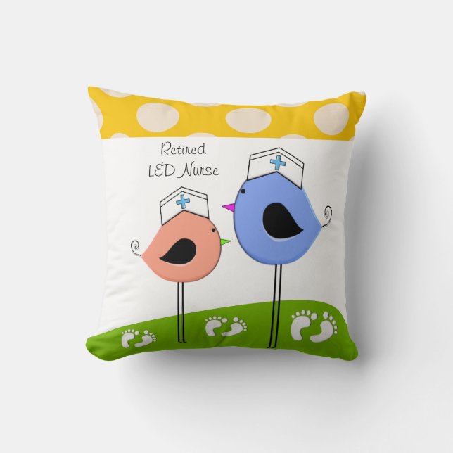 Retired Labour and Delivery Nurse Birds Pillow (Front)
