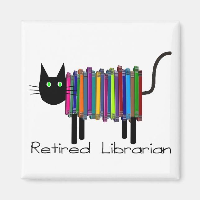 Retired Librarian Book Cat Gifts Magnet (Front)