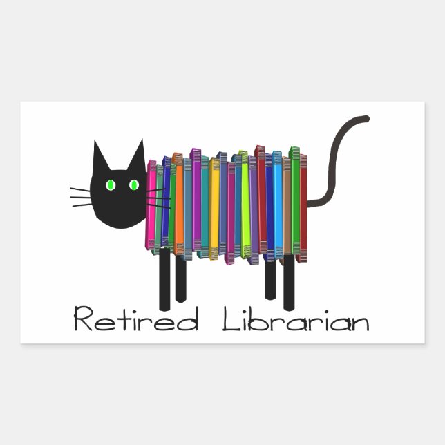 Retired Librarian Book Cat Gifts Rectangular Sticker (Front)