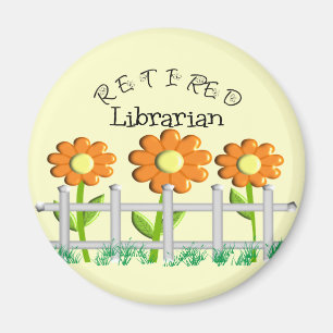 Retired Librarian Daisies Fence Design Gifts Magnet