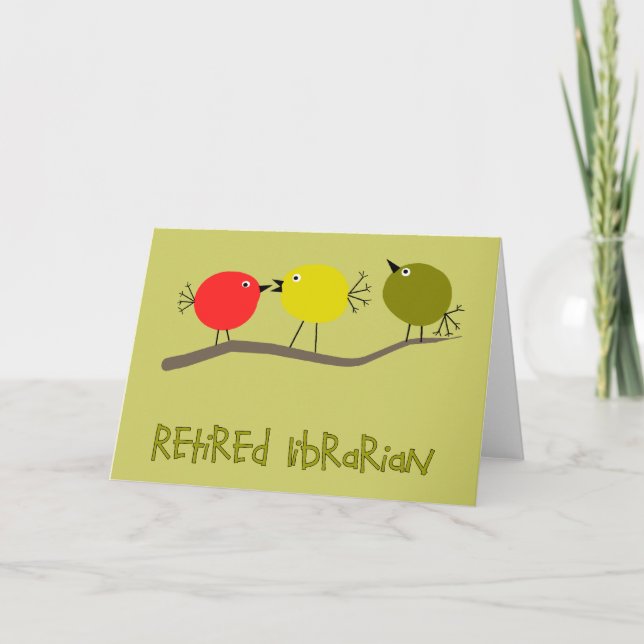Retired Librarian Reto Birds Design Gifts Card (Front)
