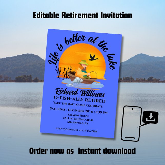Retired Life Is Better At the Lake Fishing Cartoon Invitation (Creator Uploaded)