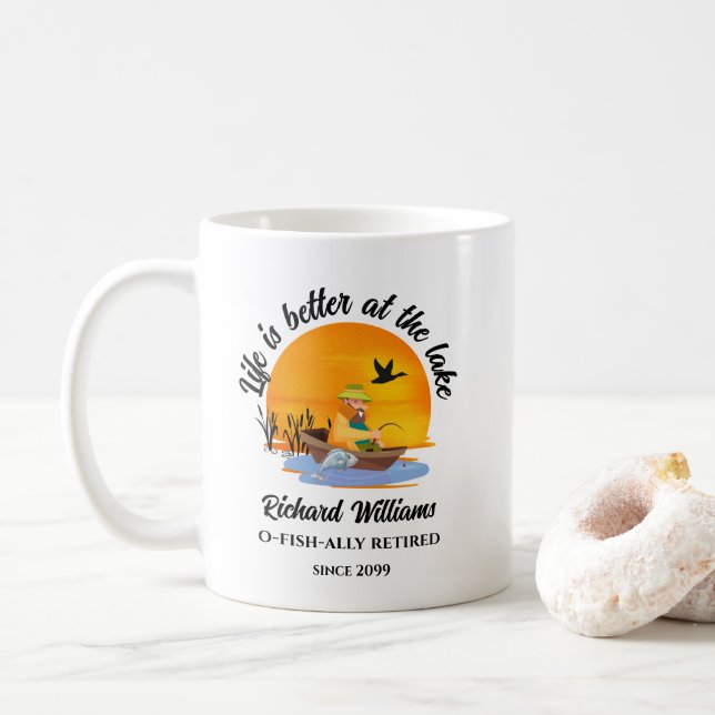 Retired Life Is Better At the Lake Fishing Gift Coffee Mug (With Donut)