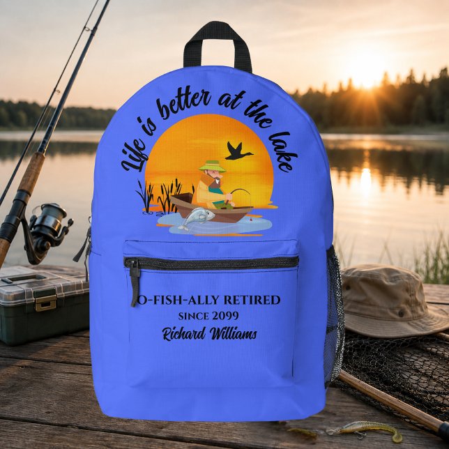 Retired Life Is Better At the Lake Fishing Gift Printed Backpack (Creator Uploaded)