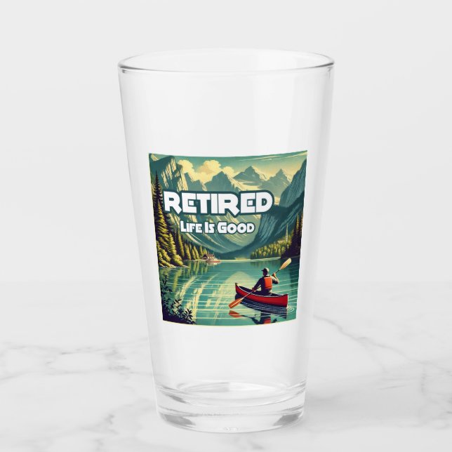 Retired Life Is Good Red Canoe Glass (Front)