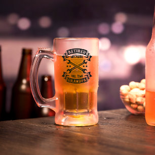Retired Mechanic   Full Time Grandpa Typography Frosted Glass Beer Mug