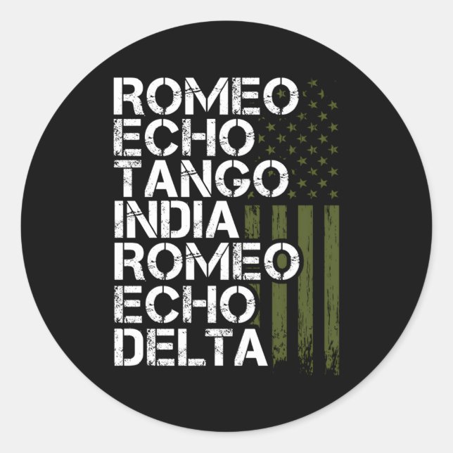 Retired Military Phonetic Alphabet Retiret Classic Round Sticker (Front)