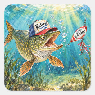 Retired Northern Pike Wearing a Cap Square Sticker