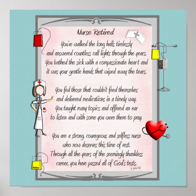 Retired Nurse Canvas Art Poem  by Gail Gabel,RN Poster (Front)
