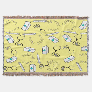 Retired Nurse Caps Stethocopes and Syringes Yellow Throw Blanket