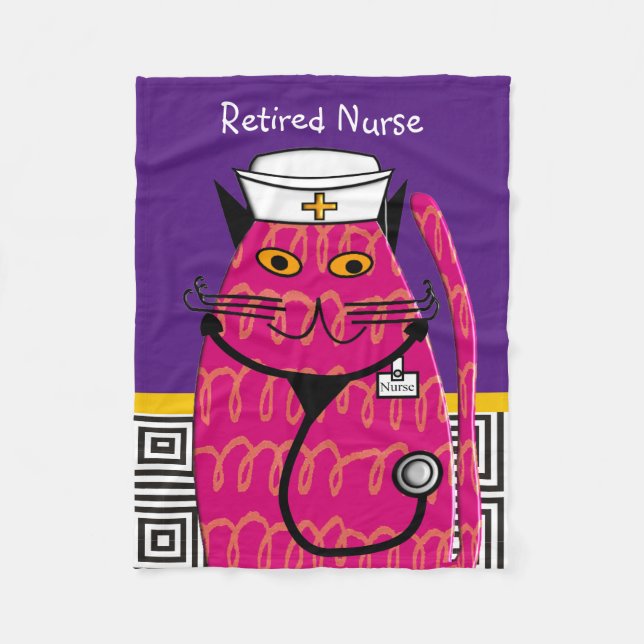 Retired Nurse Cat Fleece Blanket Purple (Front)