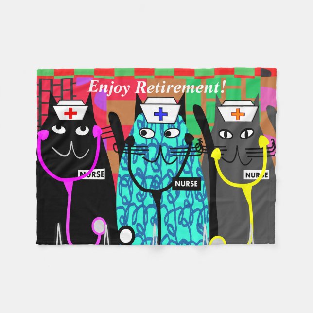 Retired Nurse Fleece Blanket Cat Nurses (Front (Horizontal))