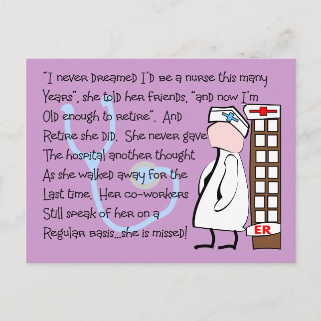 "Retired Nurse"  Story Art--Unique Gift Items Postcard (Front)