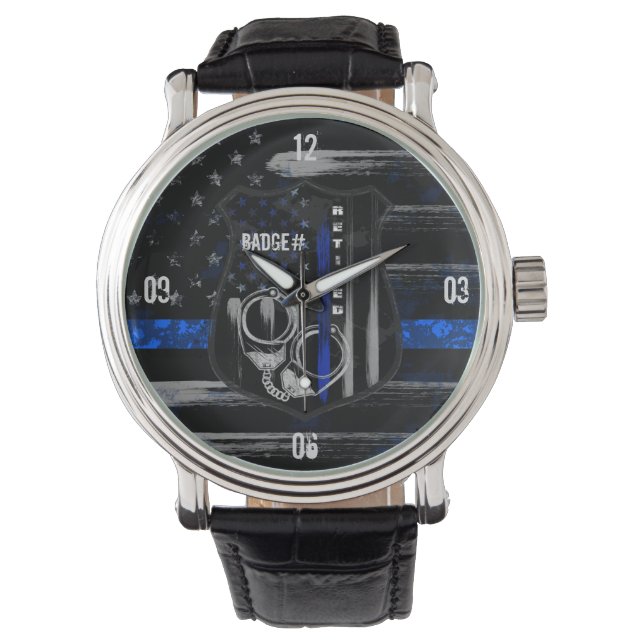 Retired Officer Blue Line Leather Watch (Front)