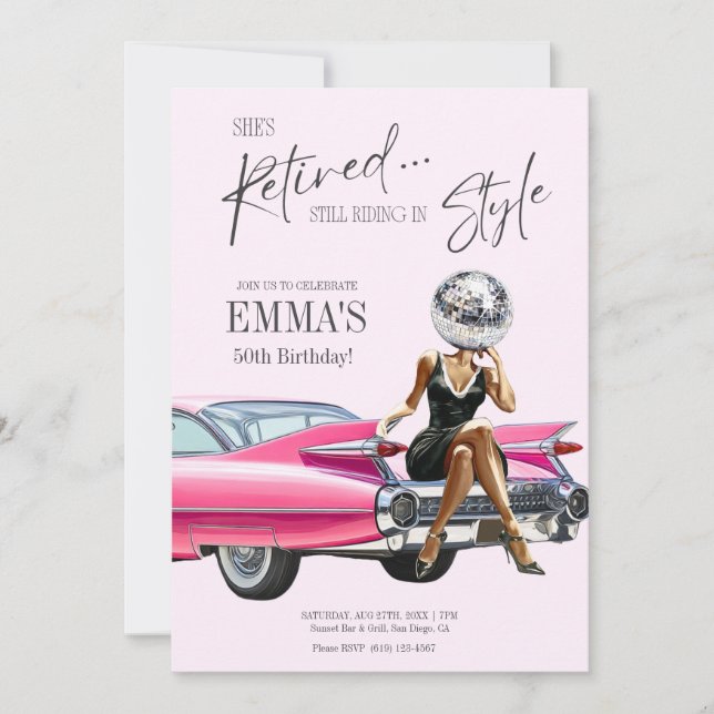 Retired Pink Cadillac Custom Invite (Front)