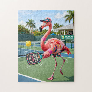 Retired Pink Flamingo at Tropical Pickleball Club  Jigsaw Puzzle