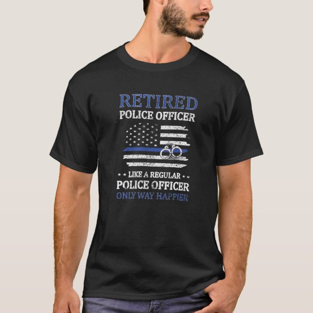 Retired Police Officer Policeman Blue Line Flag Co T-Shirt (Front)