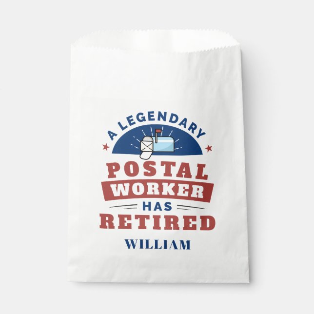 Retired Post Office Worker Typography Personalised Favour Bags (Front)