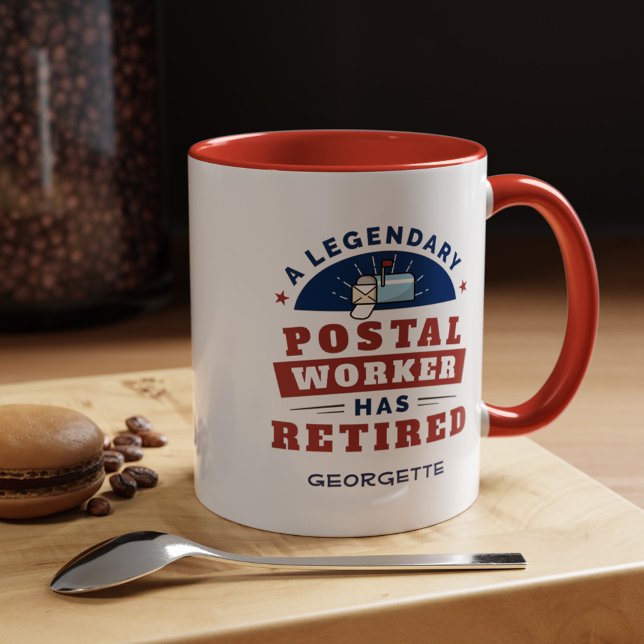 Retired Postal Worker Gag Retirement Personalised Mug (Legendary Retired Postal Worker Personalized Two Tone 11oz Coffee Mug)