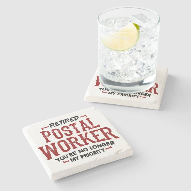 Retired Postal Worker Mailman Retirement Ceramic Stone Coaster (Side)