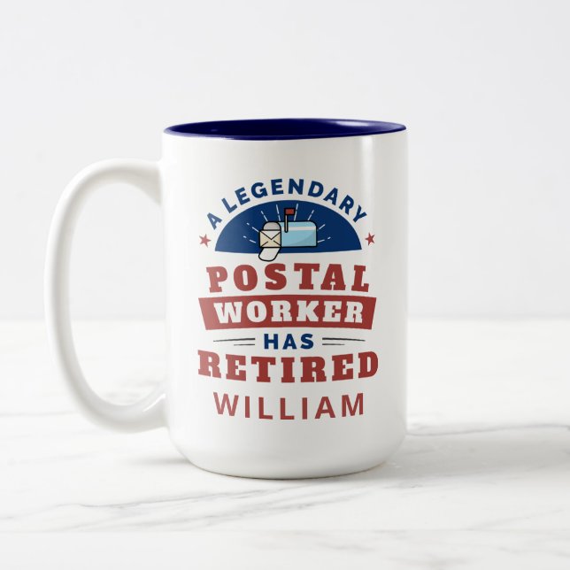 Retired Postal Worker Mailman Retirement Gag Two-Tone Coffee Mug (Left)