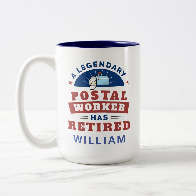 Retired Postal Worker Mailman Retirement Gag Two-Tone Coffee Mug (Left)