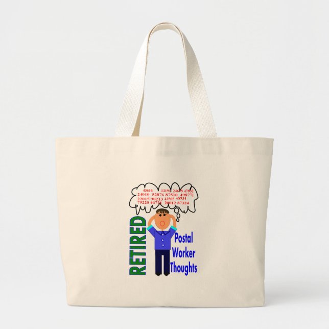 Retired Postal Worker "Thoughts" Funny Zip codes Large Tote Bag (Front)