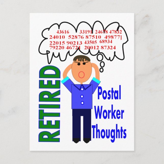 Retired Postal Worker "Thoughts" Funny Zip codes Postcard (Front)