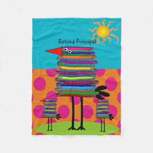 Retired Principal Fleece Blanket Book Birds Blue I