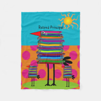 Retired Principal Fleece Blanket Book Birds Blue I