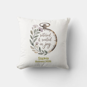 Retired & Rooted in Joy Personalised Name Year Cushion